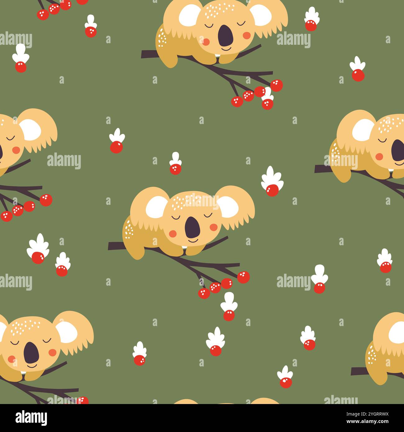 Seamless pattern with cute koala baby on color background. Funny ...