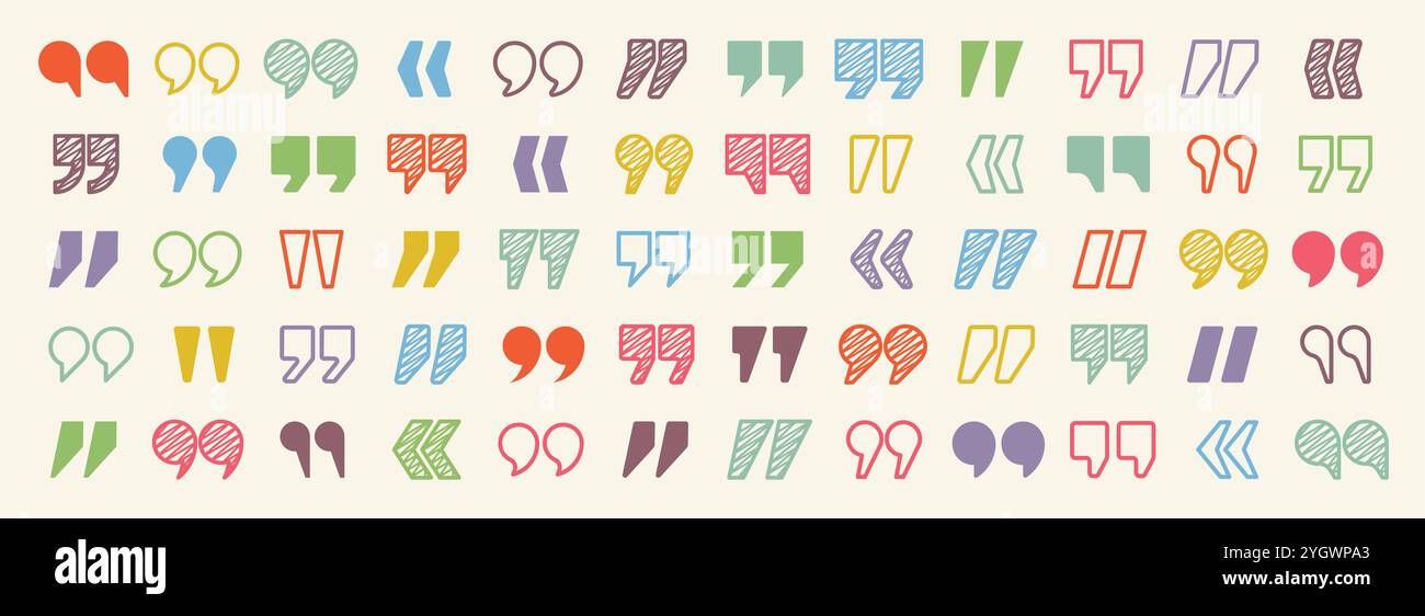 Hatched text quotation marks. Hand drawn quotes icon. Typographic ...