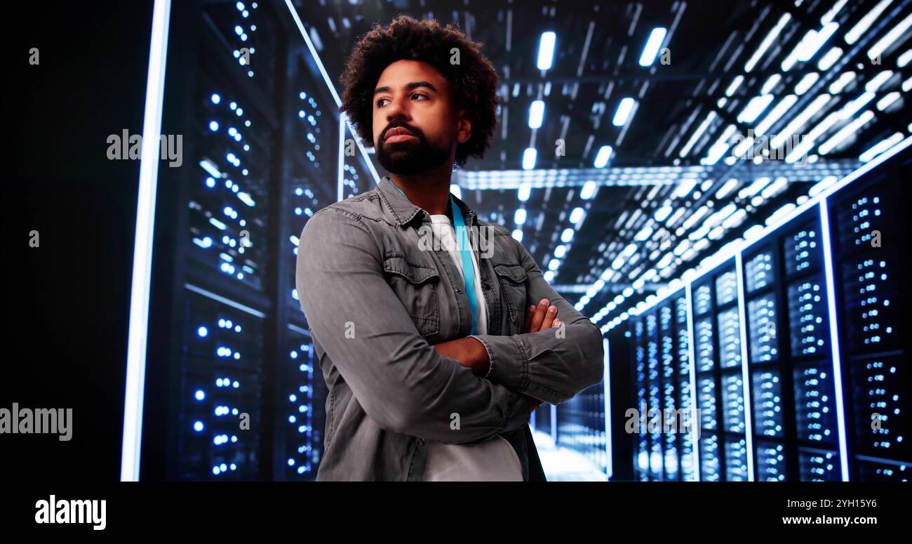 Cloud Computer Engineer In Server Room In Data Center Stock Photo