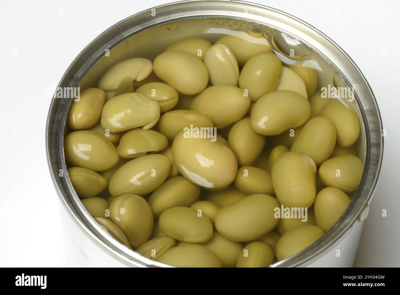 Edamame, unripe soya beans in tins, tinned Stock Photo