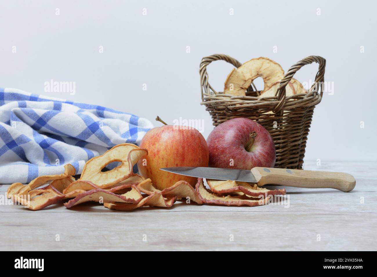 Apples and dried apple rings, dried fruit Stock Photo