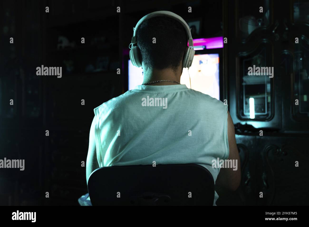 Playing computer games back view hi-res stock photography and images ...