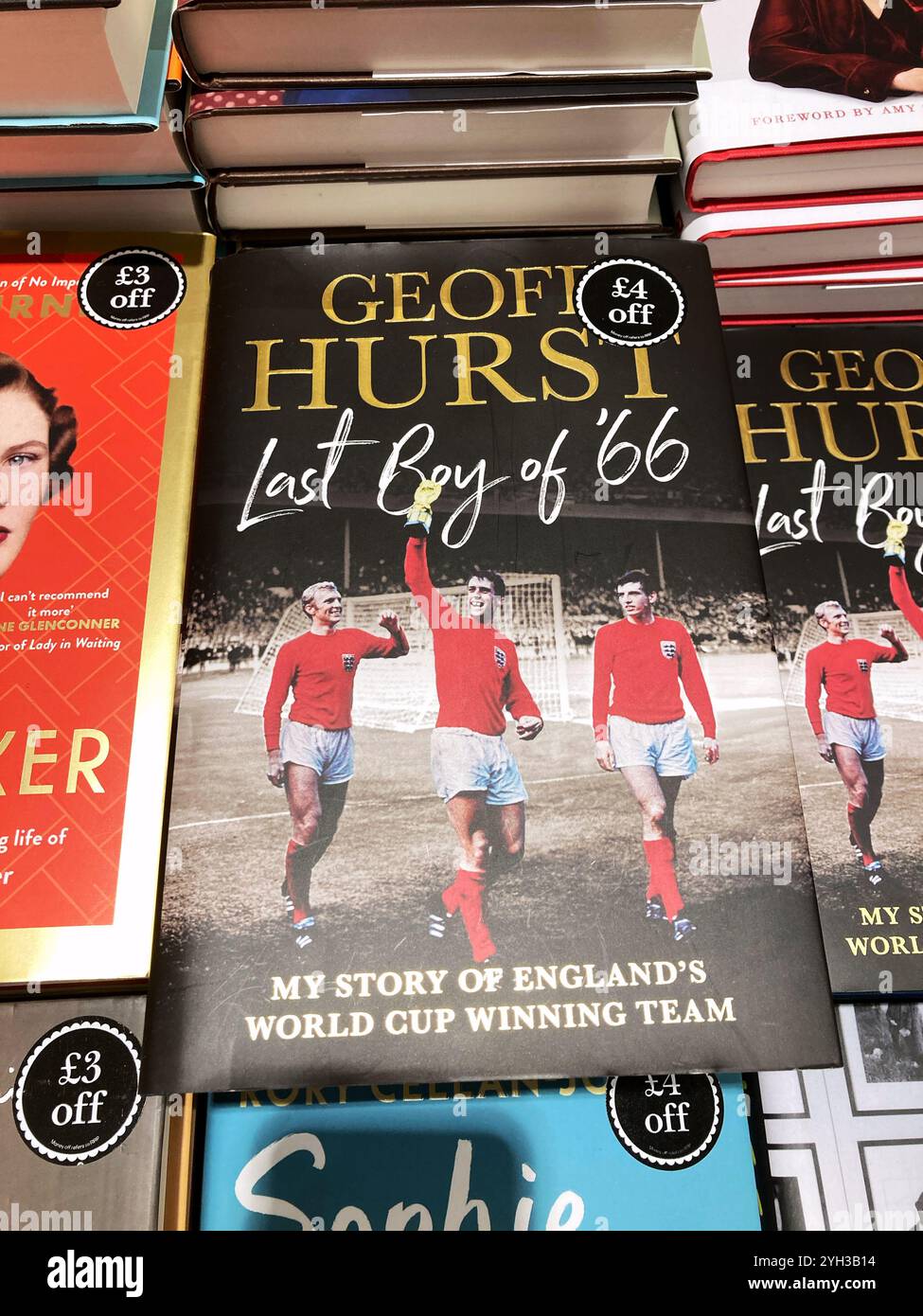 Former Footballer and World Cup Winner 1966 Sir Geoff Hurst biography, Last Boy of 66 in a book shop display - Smartphone Captured Stock Image