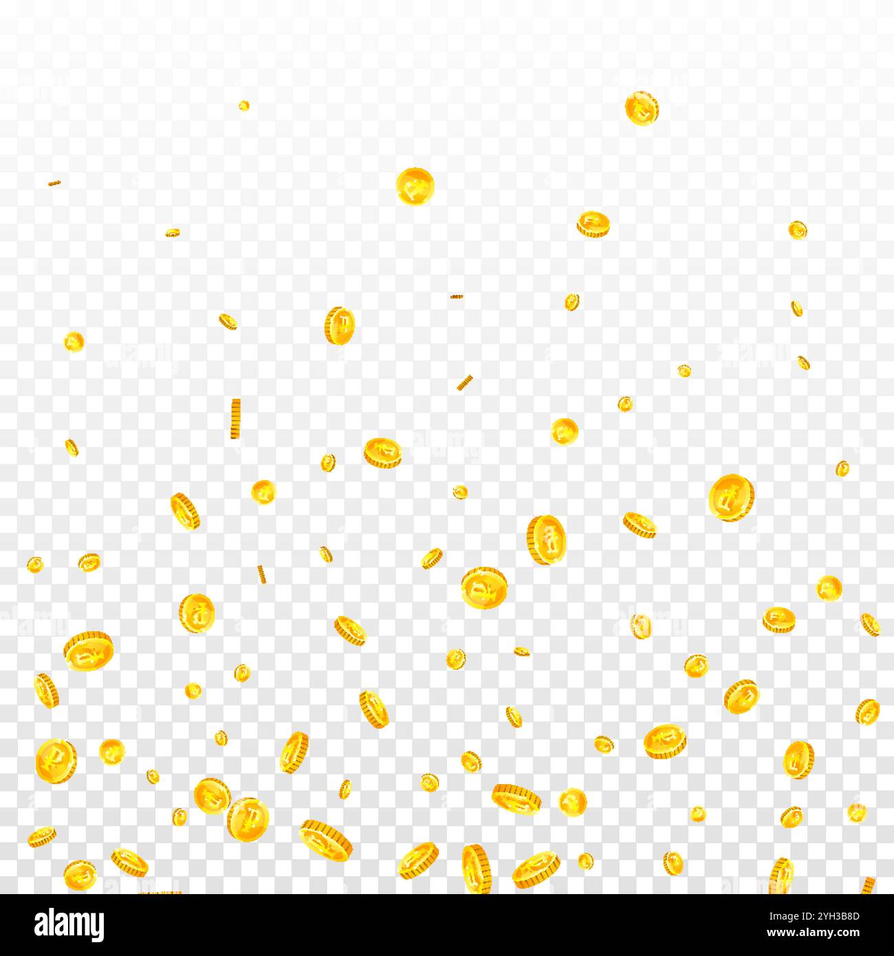 Russian ruble coins falling. Scattered gold RUB coins. Russia money ...