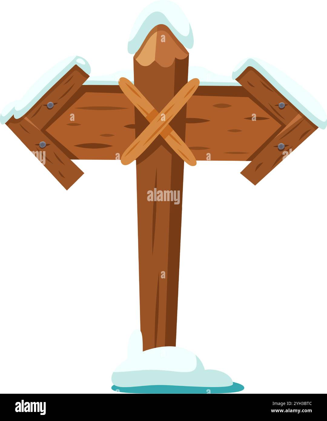 Wooden signpost covered with snow showing two opposite horizontal ...