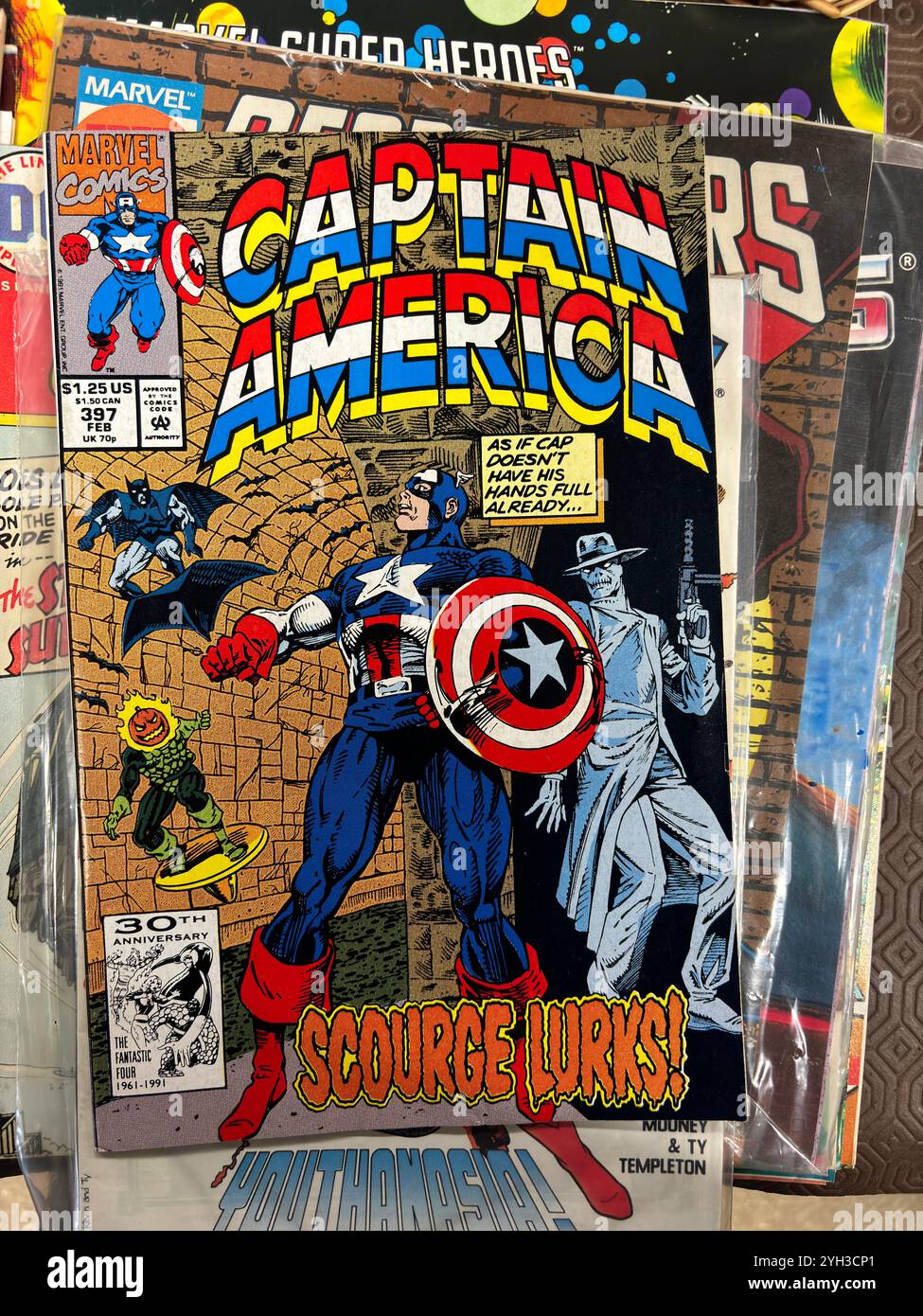 Vintage Captain America magazine comic front cover Marvel Comics 1968 Series #397 - Smartphone Captured Stock Image