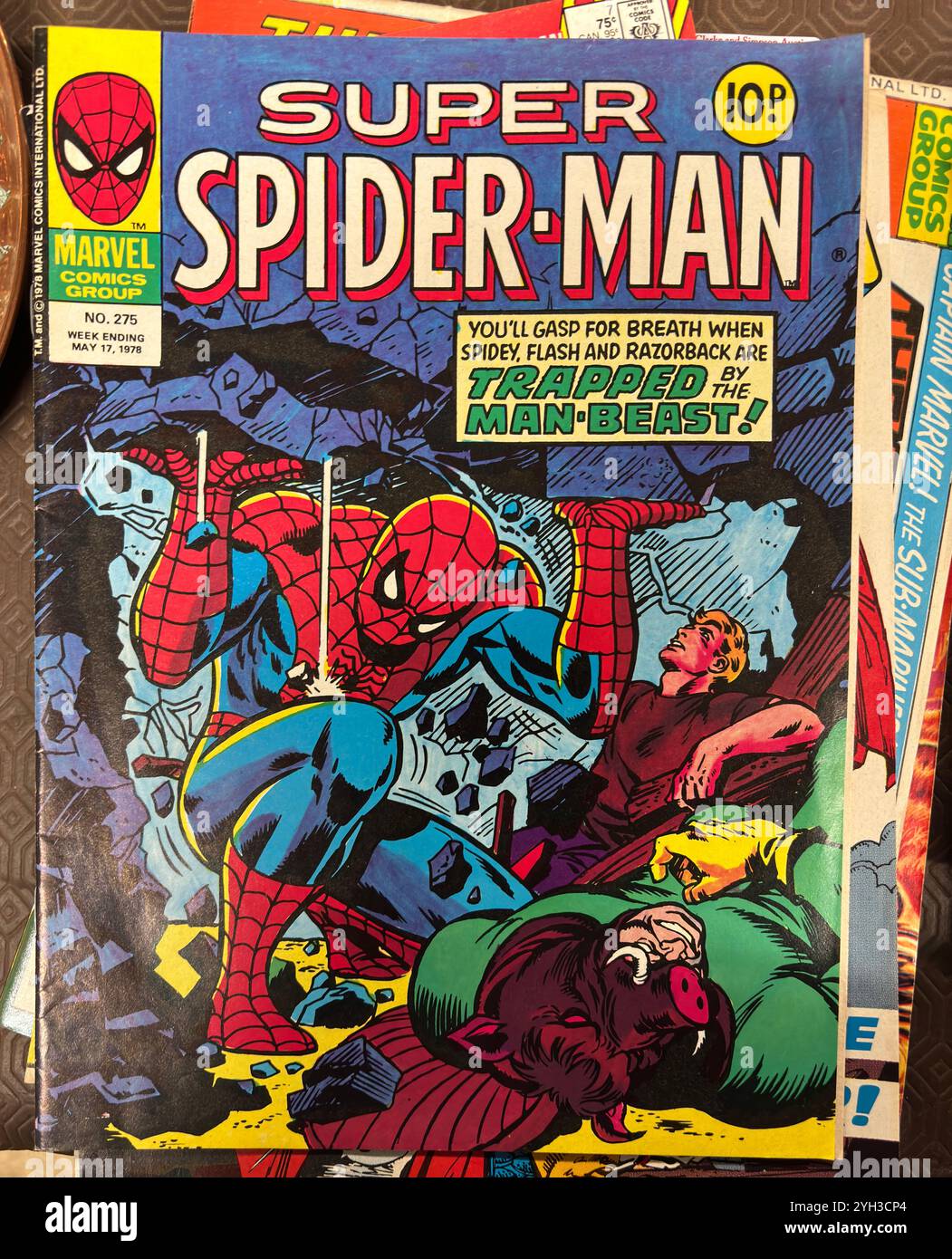 Vintage Super Spider Man magazine comic front cover - Smartphone Captured Stock Image