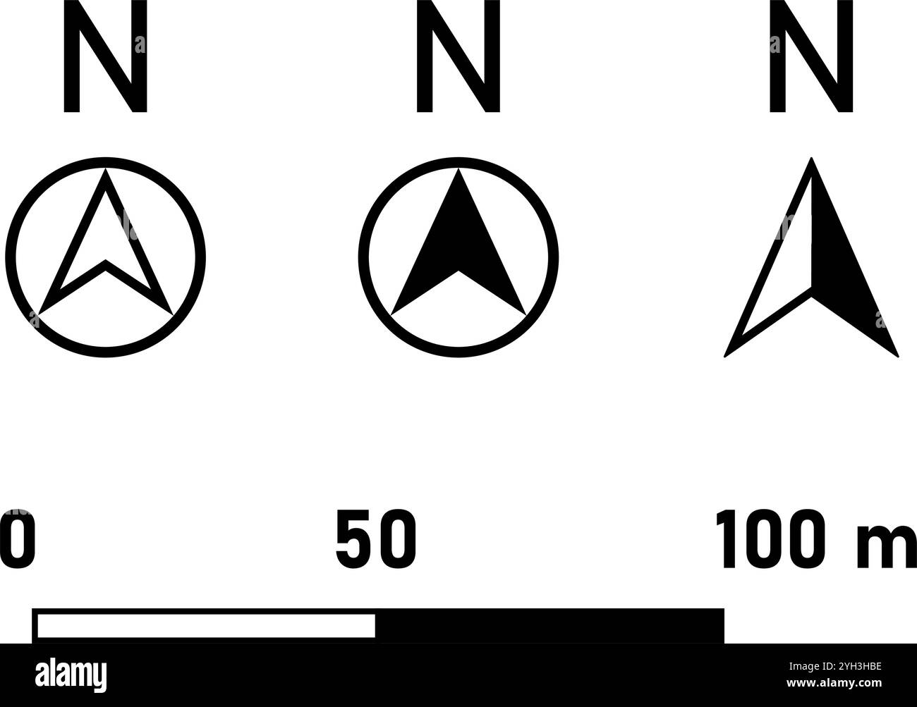 Basic Black Round North Mark Arrow Sign Symbol In Circle And Scale Icon 