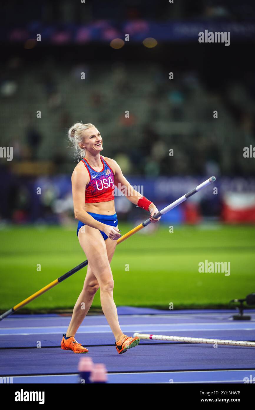 Katie Moon participating in the pole vault at the Paris 2024 Olympic