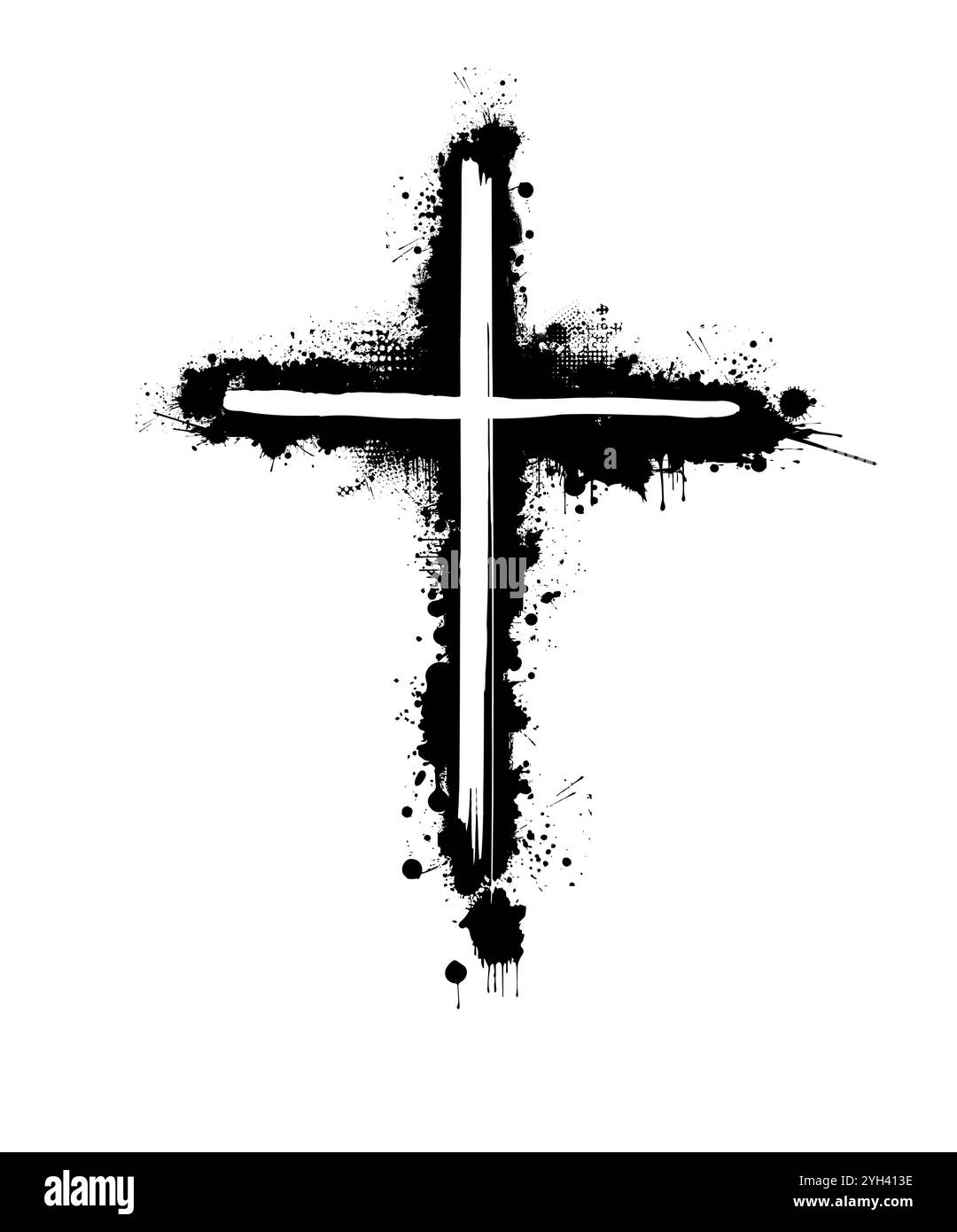 Christian cross vector. Black blotted cross. hand drawn. Not AI, Vector Stock Vector