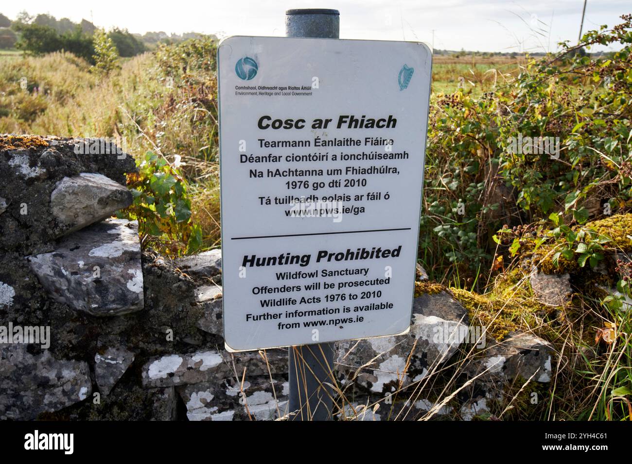 hunting prohibited sign at a wildfowl sanctuary ballintubber, county mayo, republic of ireland Stock Photo