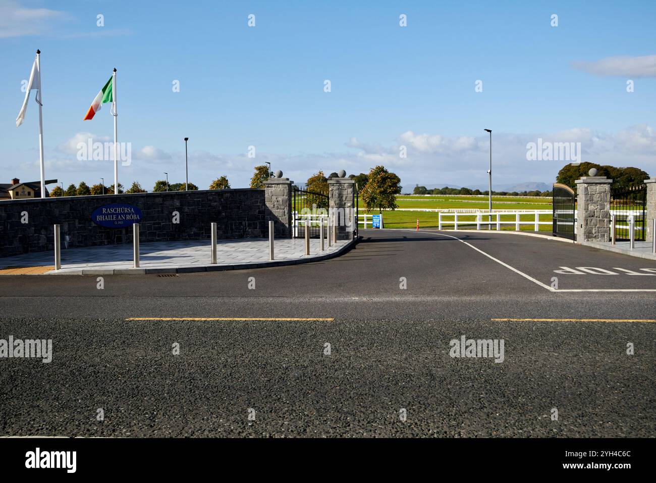 ballinrobe race course entrance gate , county mayo, republic of ireland Stock Photo