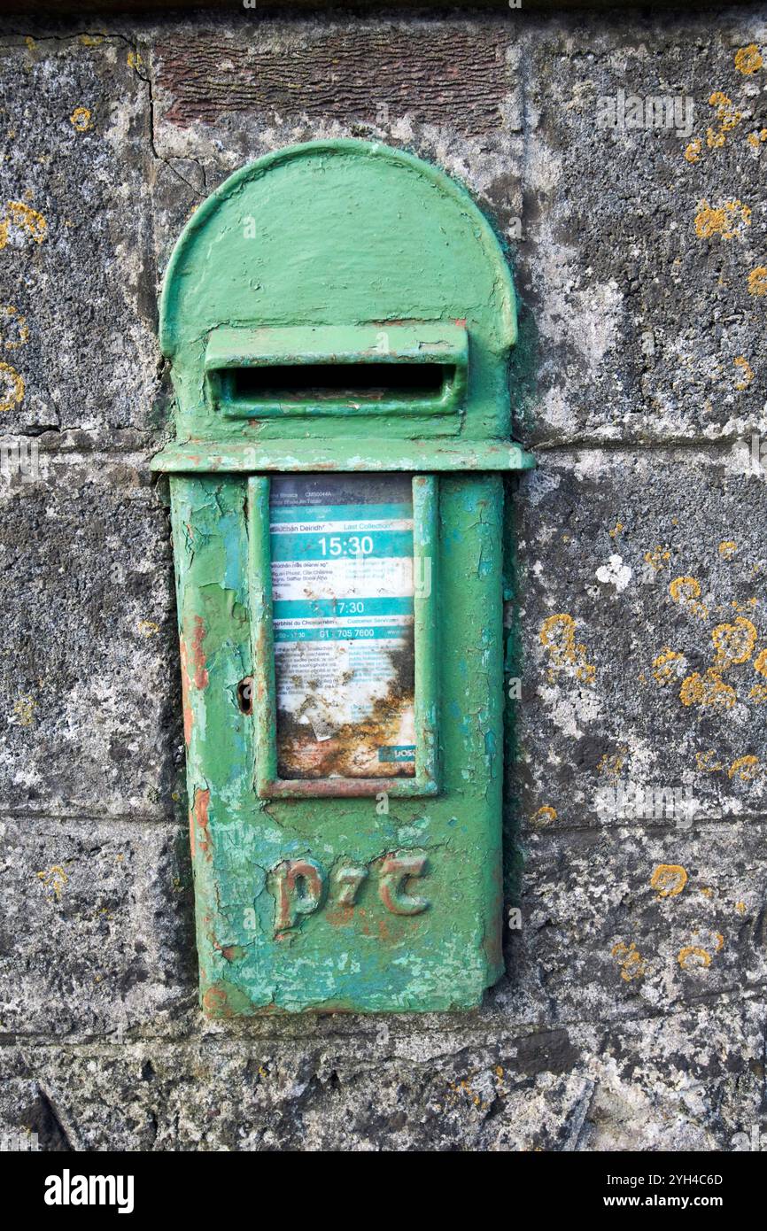 old green irish post and telegraph wall inset post box ballintubber ...