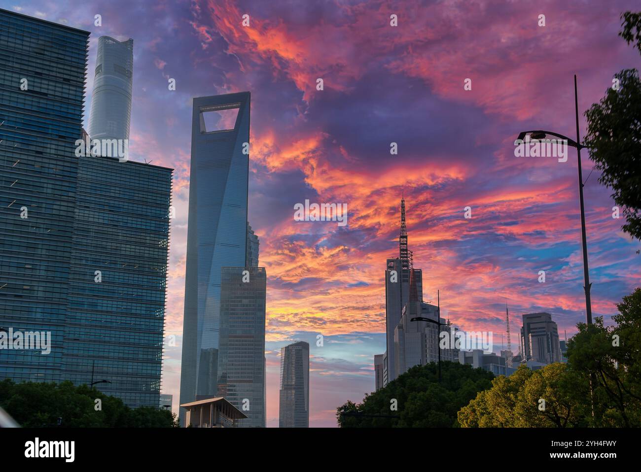 Silhouette of shanghai skyline at sunset hi-res stock photography and ...