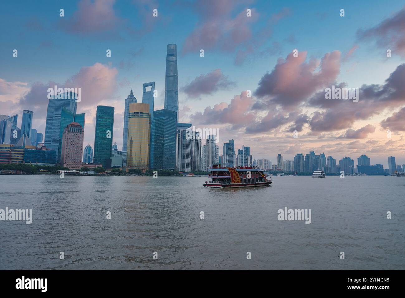 Shanghai Skyline with Pudong Skyscrapers and Huangpu River Stock Photo ...