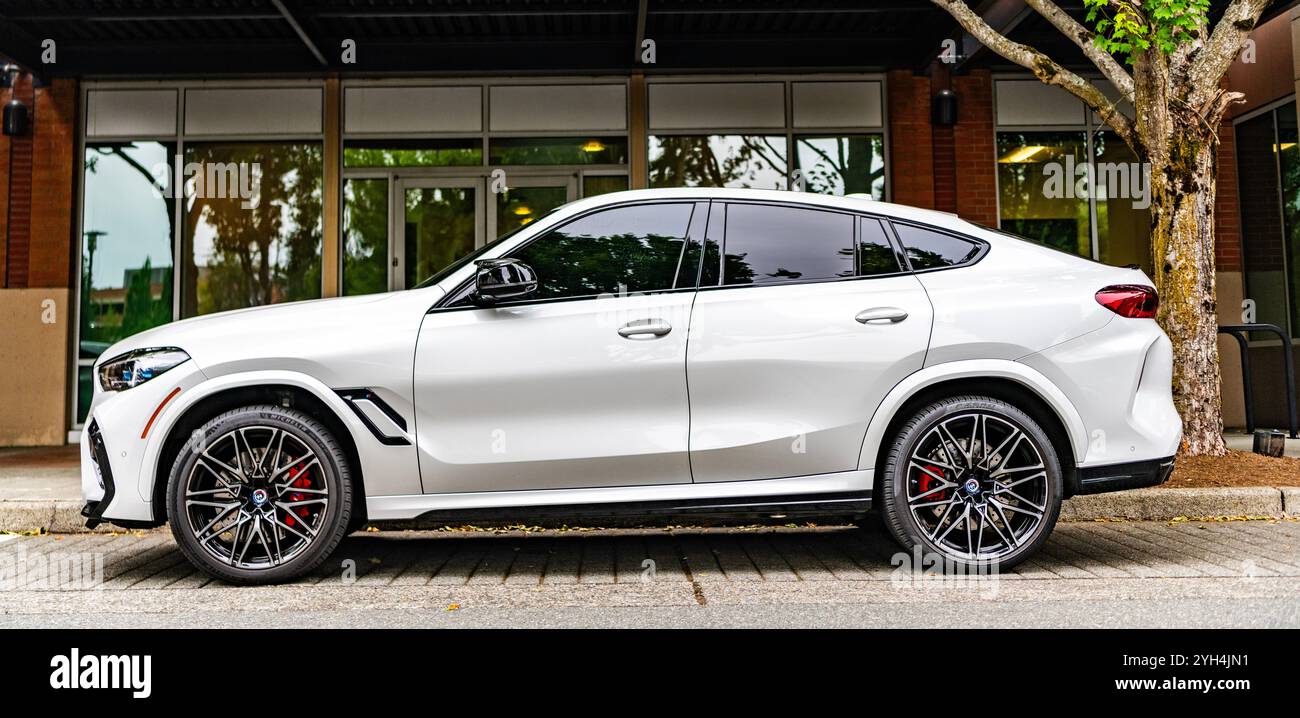 Seattle, WA, USA -July 22, 2024: 2020 BMW x6 m white. BMW, is a German ...