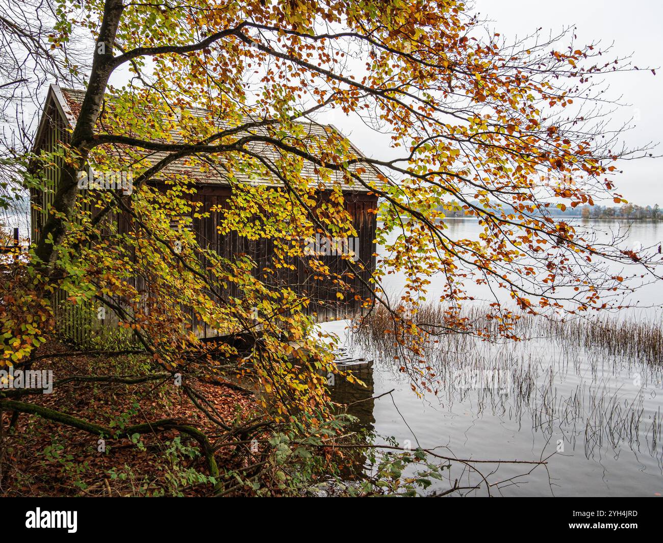 Boat shed at lake Staffelsee, near Murnau, Bavaria, Germany. Stock Photo