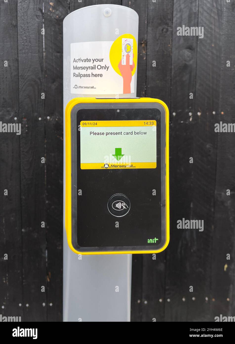 Card payment machine at a Merseyrail Station in Merseyside UK - Smartphone Captured Stock Image