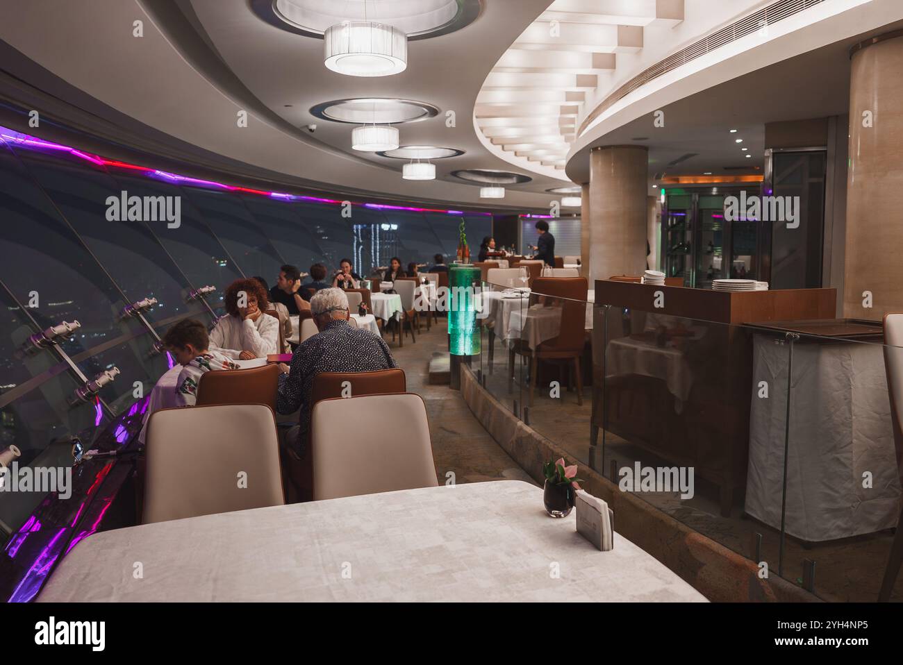 Modern Restaurant Interior with Cityscape View in Shanghai Stock Photo ...