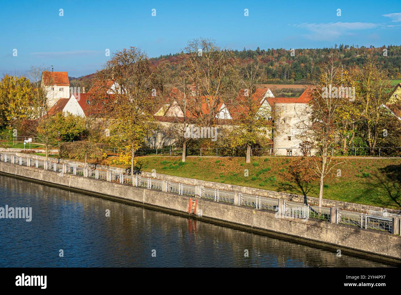 Main-Donau Kanal, historic center of Berching, Bavaria, Germany Stock Photo
