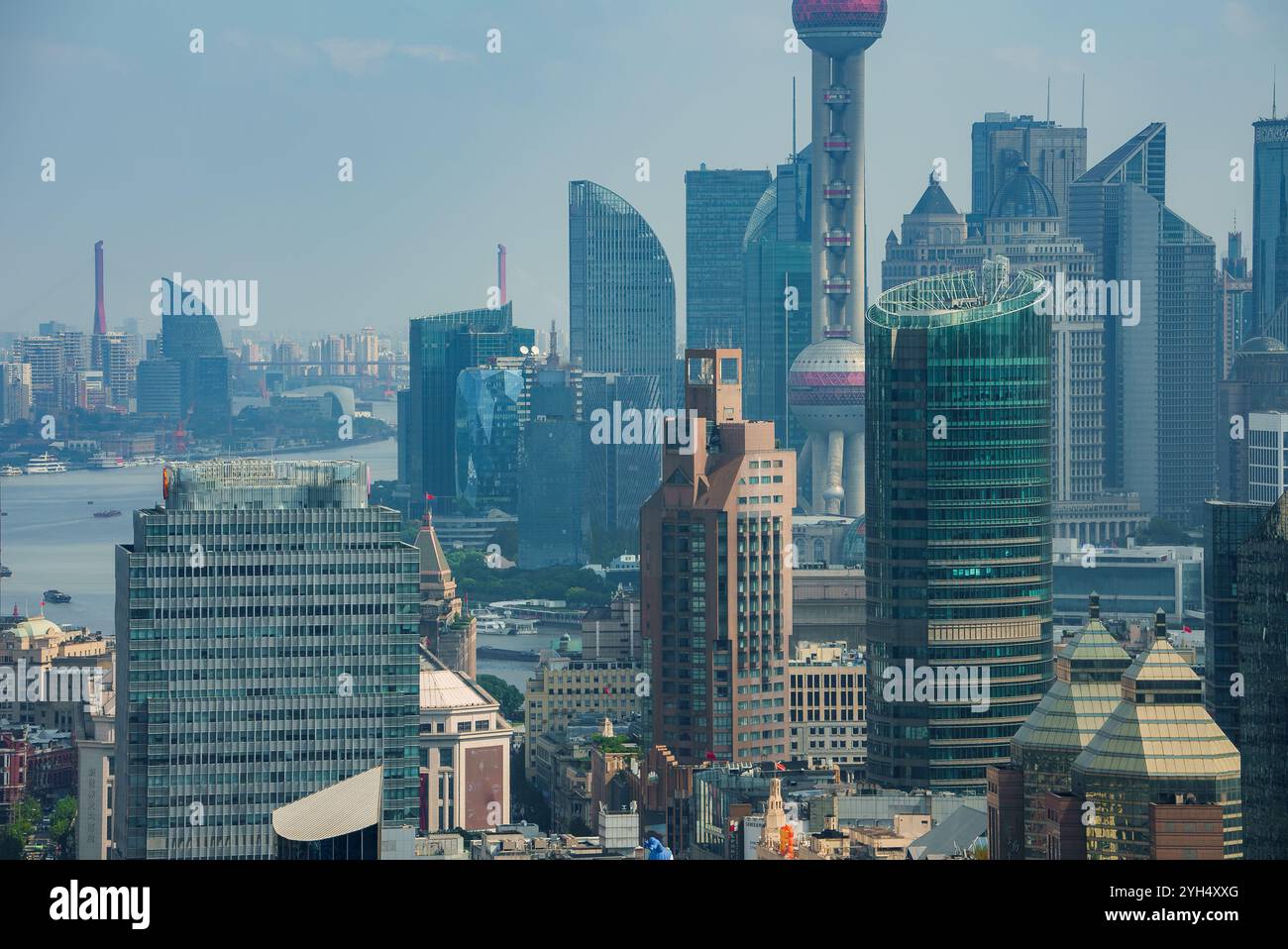 Shanghai Skyline with Oriental Pearl Tower and Huangpu River Stock ...