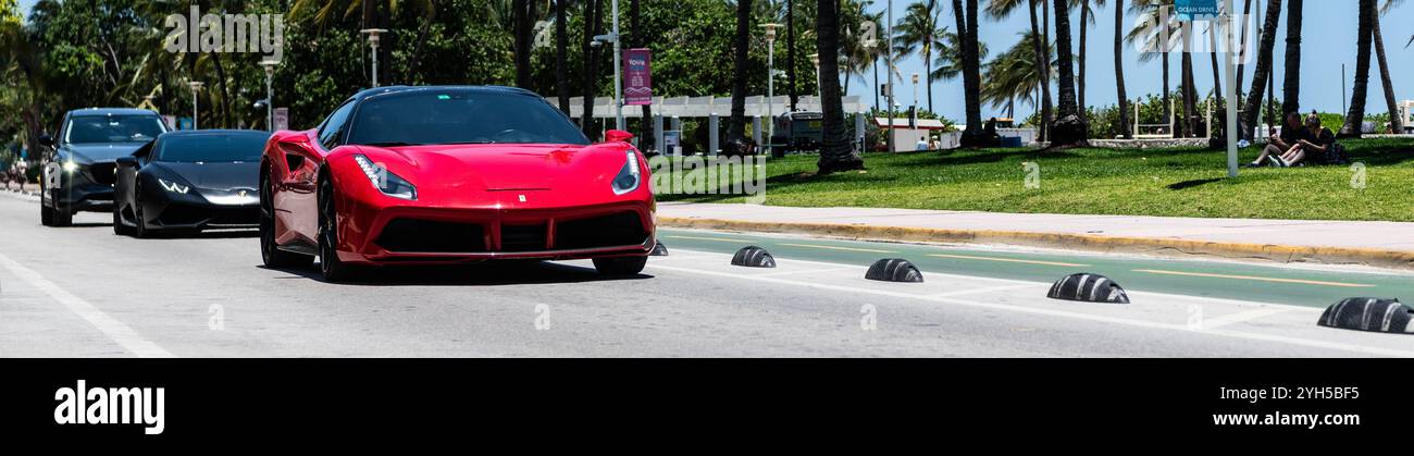 Miami Beach, Florida USA - June 9, 2024: Ferrari 488 gtb spider red in ...
