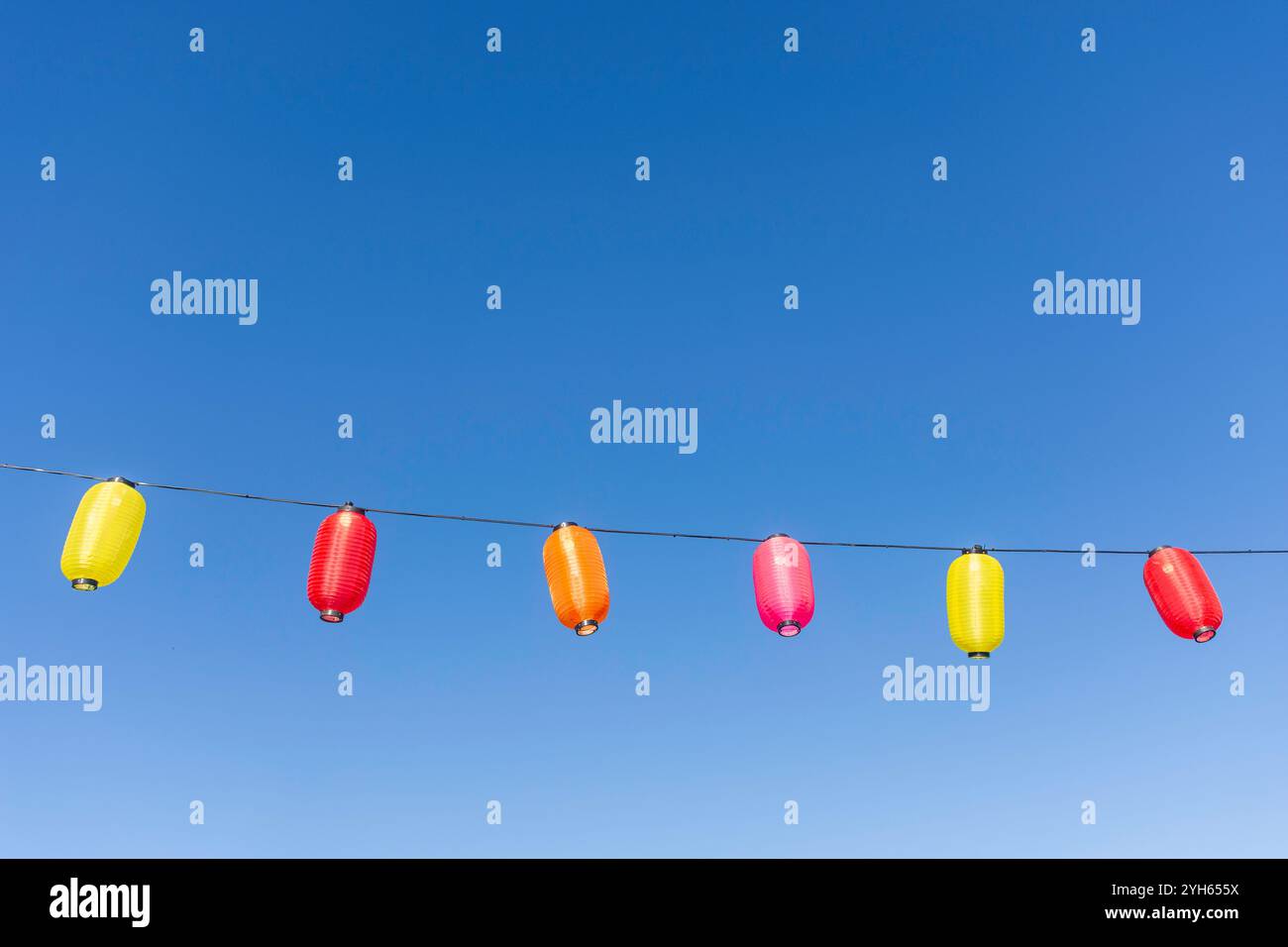 Oz Asia Festival Chinese lanterns on The Riverbank Precinct Pedestrian Bridge, Adelaide, South Australia, Australia Stock Photo