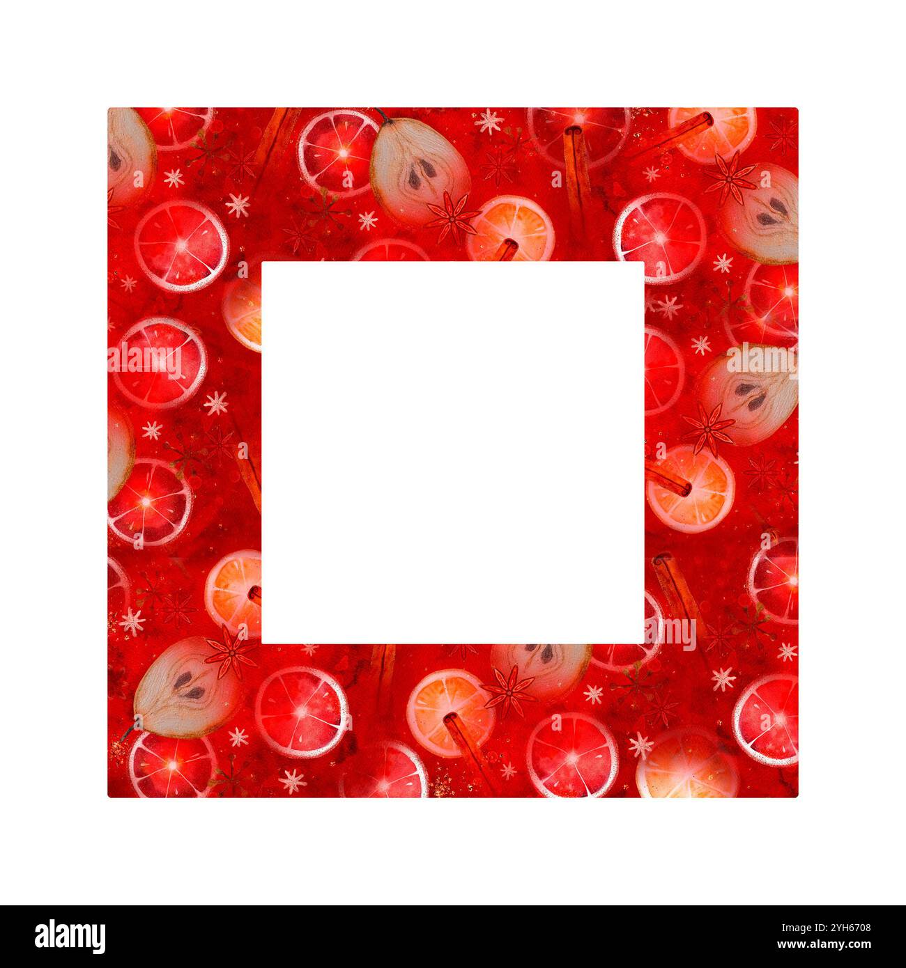 A vibrant red frame beautifully adorned with colorful fruits to capture ...
