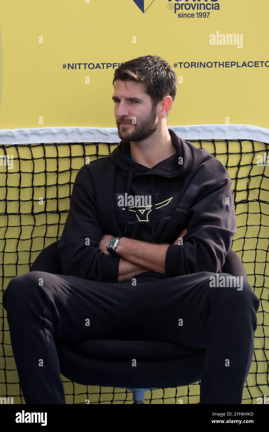 Turin and Piedmont have kicked off the fourth edition of the Nitto ATP Finals. In Piazza Castello, the inauguration of the Casa Tennis, Casa Gusto and Casa Media spaces took place.  Tennis player  Andrea Vavassori Stock Photo