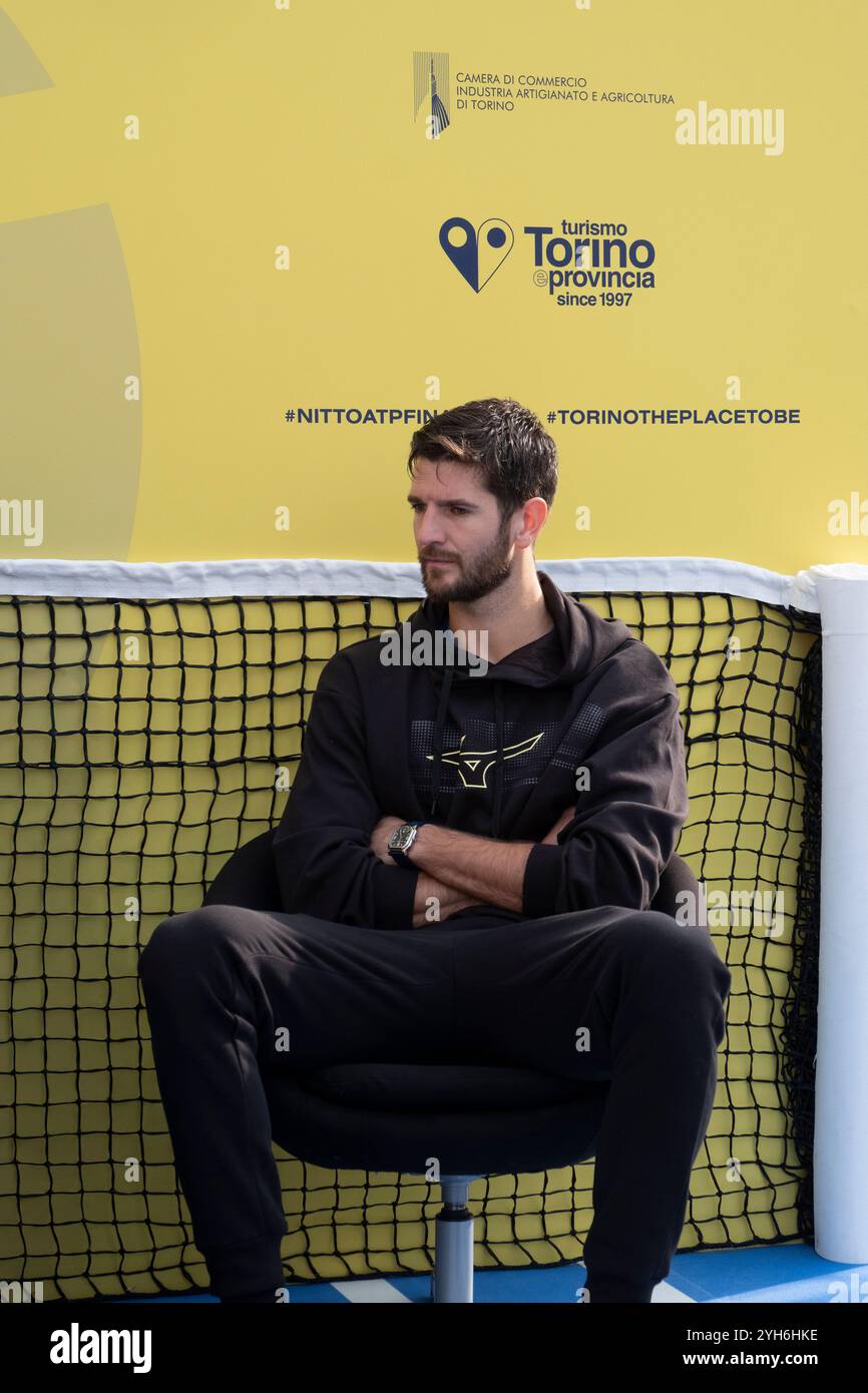 Turin and Piedmont have kicked off the fourth edition of the Nitto ATP Finals. In Piazza Castello, the inauguration of the Casa Tennis, Casa Gusto and Casa Media spaces took place.  Tennis player  Andrea Vavassori Stock Photo
