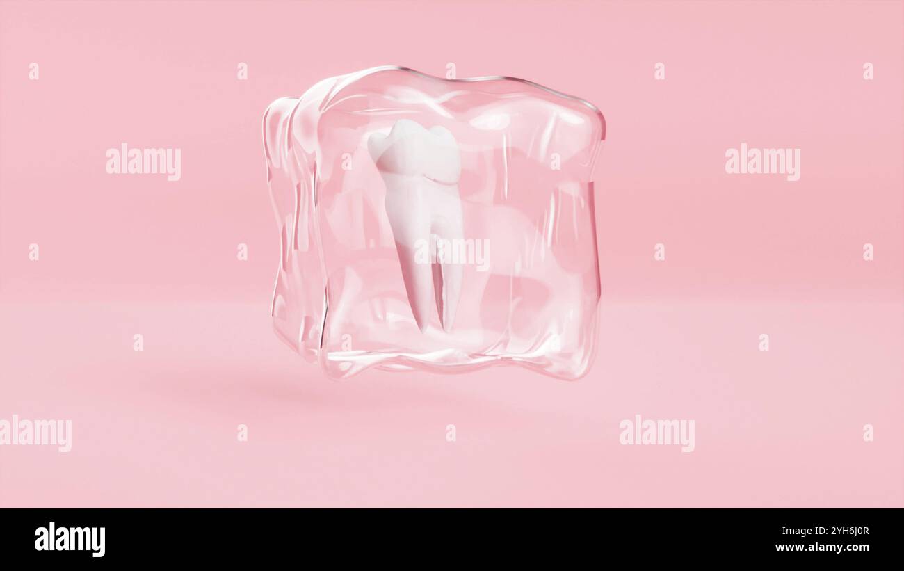 Teeth In Glass Tooth in glass box on pink bg 3d render Stock Photo - Alamy