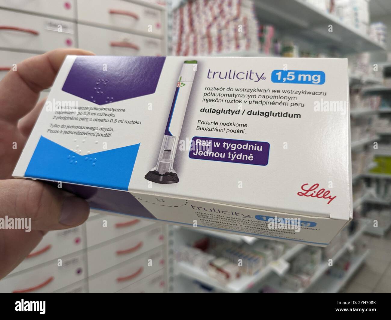 Prague,Czech republic- June 22 2024:box of TRULICITY 1,5 mg Eli lilly insulin self injections pen. DULAGLUTIDE active substance ,European union,pharma Stock Photo