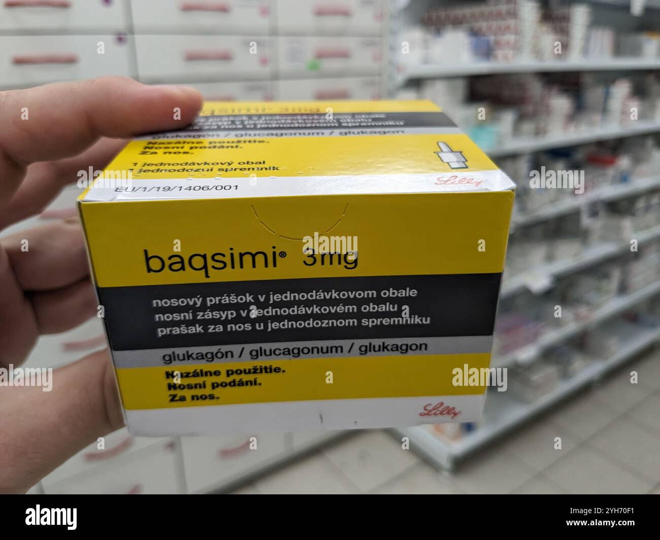 Baqsimi by ELI LILLY is a nasal glucagon powder used to treat severe hypoglycemia in diabetic patients, providing fast-acting glucose to quickly resto Stock Photo