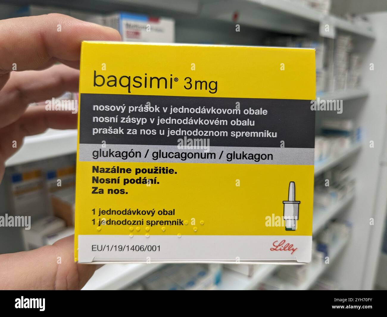 Baqsimi by ELI LILLY is a nasal glucagon powder used to treat severe hypoglycemia in diabetic patients, providing fast-acting glucose to quickly resto Stock Photo