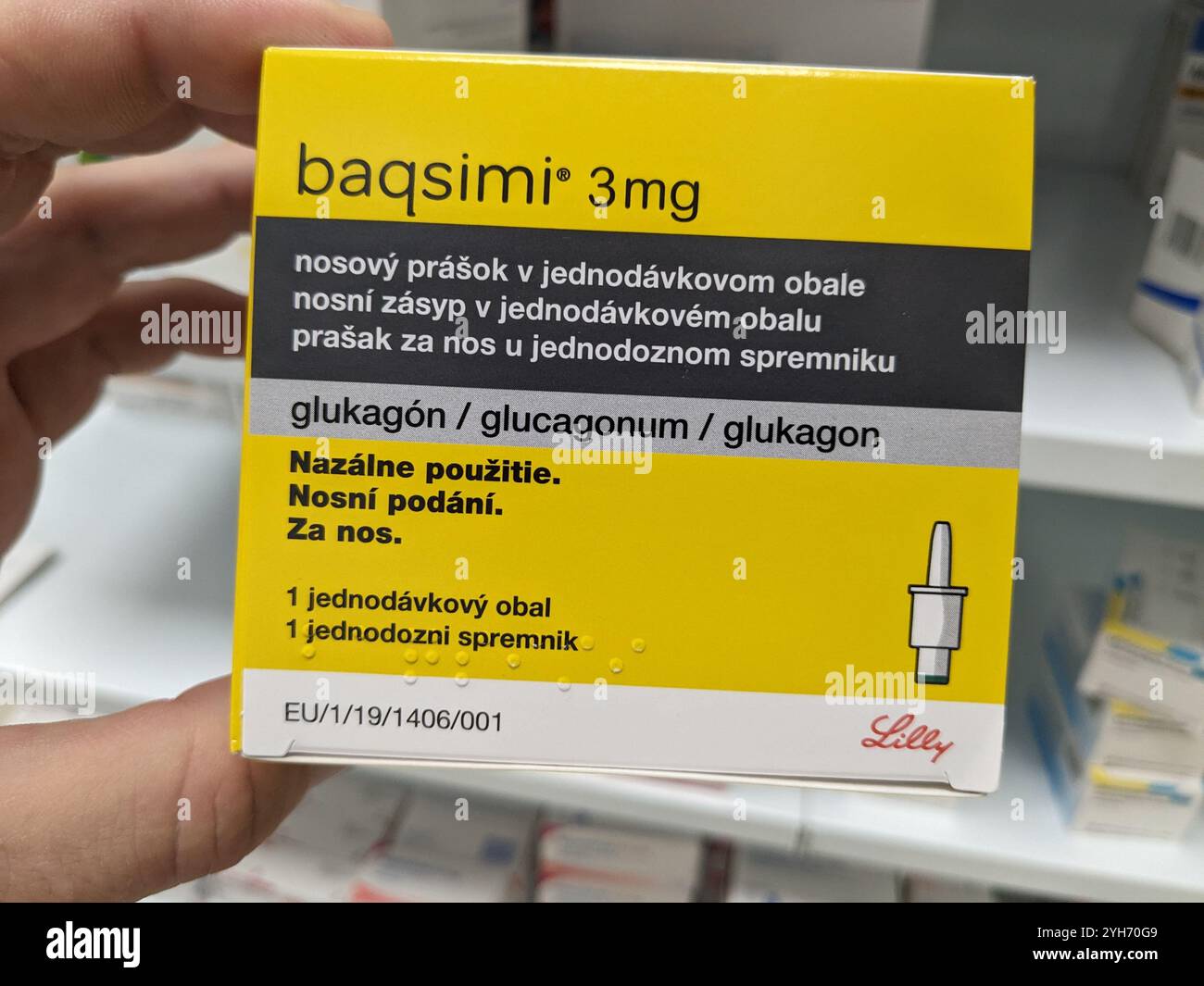 Baqsimi by ELI LILLY is a nasal glucagon powder used to treat severe hypoglycemia in diabetic patients, providing fast-acting glucose to quickly resto Stock Photo