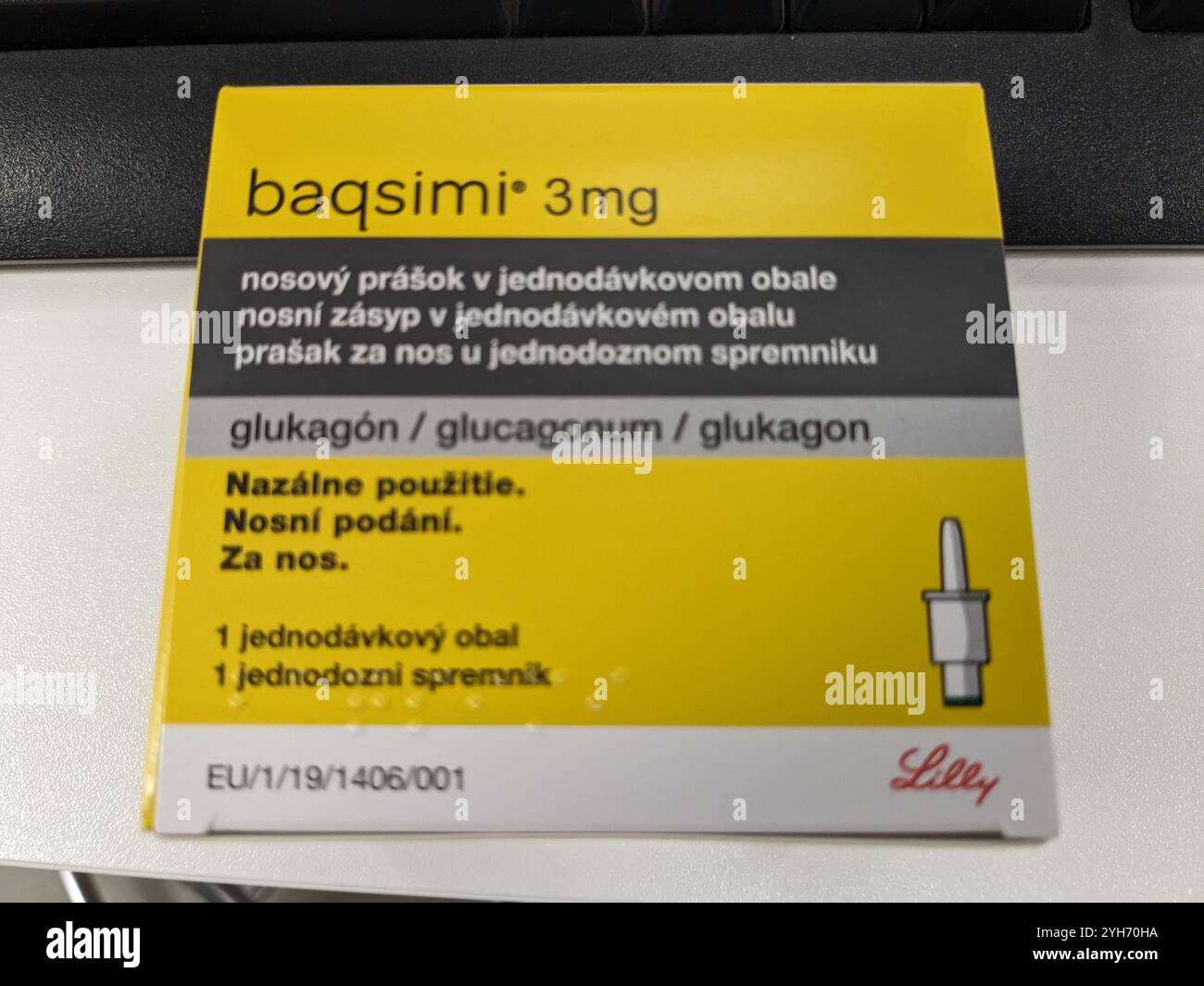 Baqsimi by ELI LILLY is a nasal glucagon powder used to treat severe hypoglycemia in diabetic patients, providing fast-acting glucose to quickly resto Stock Photo