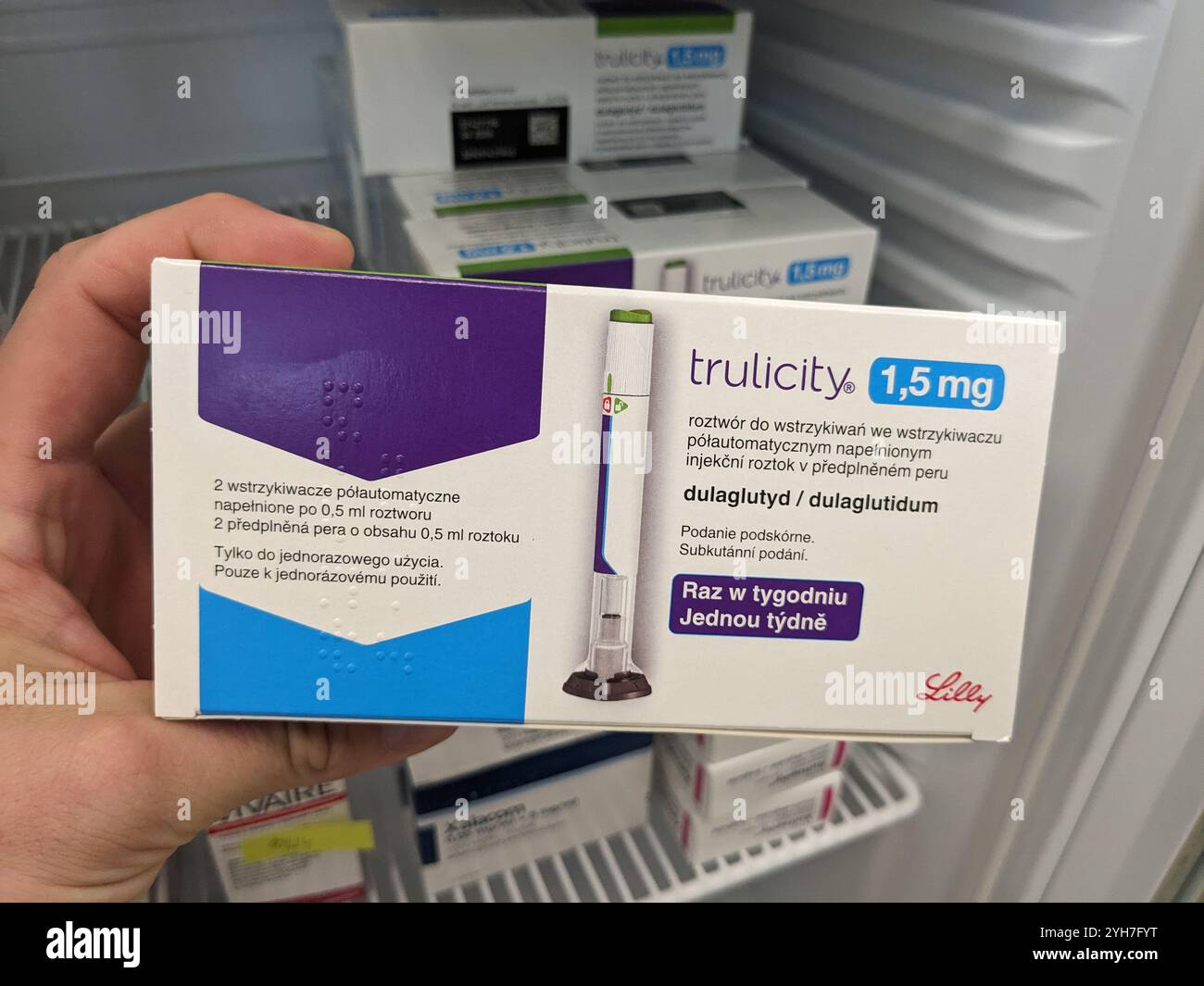 Prague,Czech republic- June 22 2024:box of TRULICITY 1,5 mg Eli lilly insulin self injections pen. DULAGLUTIDE active substance ,European union,pharma Stock Photo