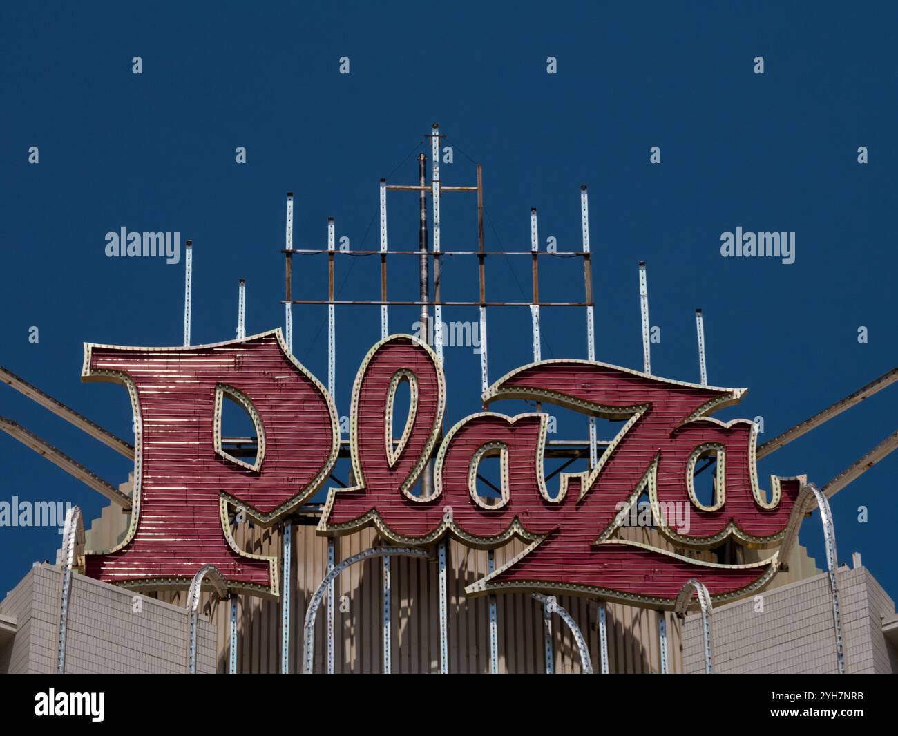 LAS VEGAS.NEVADA, USA - JUNE O3, 2013:  Sign outside the Plaza Hotel Casino in Downtown Las Vegas Stock Photo