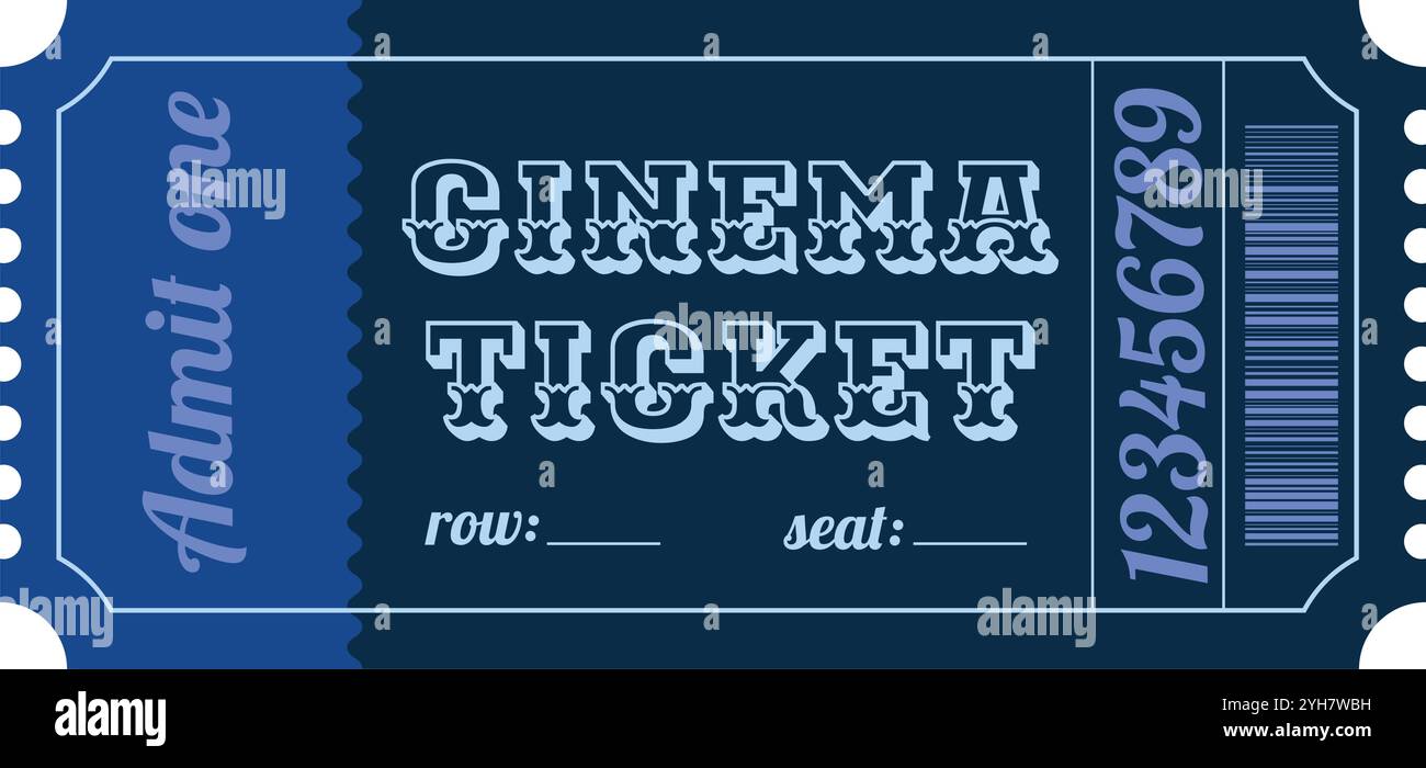 Cinema ticket, retro ticket, admit one. Stock Vector