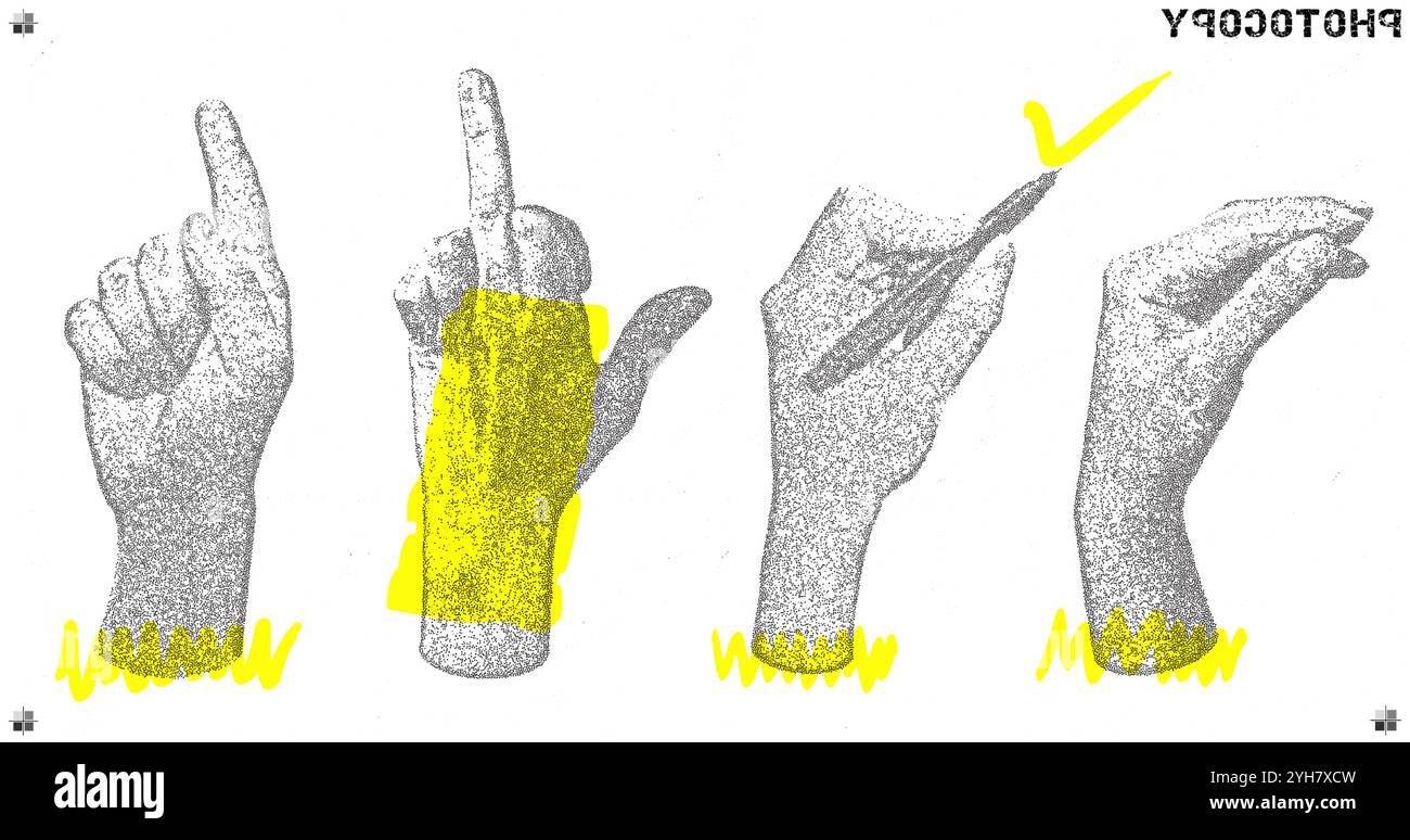 Set of stippling images of hands. Photocopy effect Stock Vector Image ...