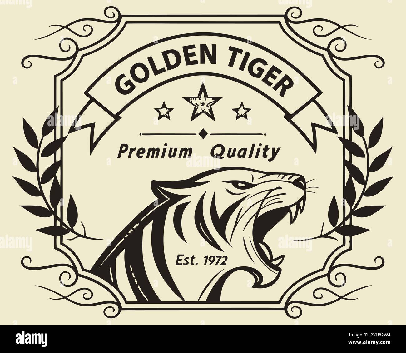 Vintage label with a seal and a tiger in a linear style Stock Vector ...