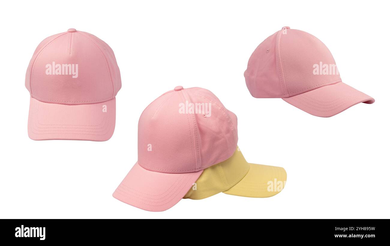 Pink and yellow cap isolated on white background. Stock Photo