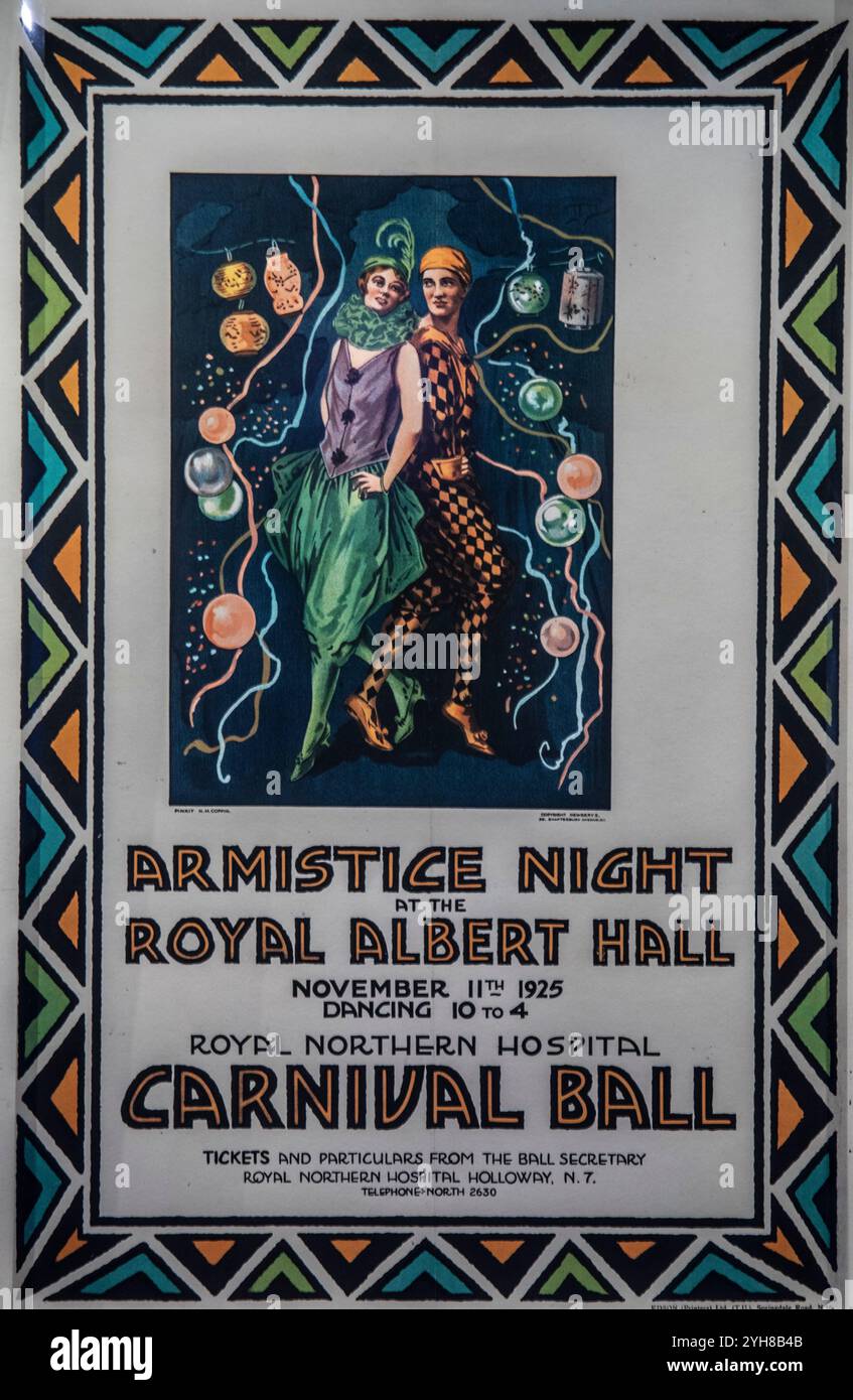 1925 poster for the Armistice Night, Carnival Ball at the Royal Albert Hall. Stock Photo