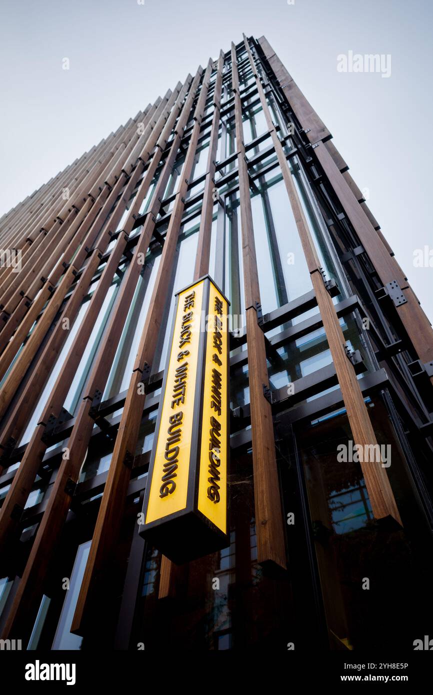 The Black & White Building Shoreditch London is the tallest engineered timber office building in central London. 74 Rivington St, London. Stock Photo