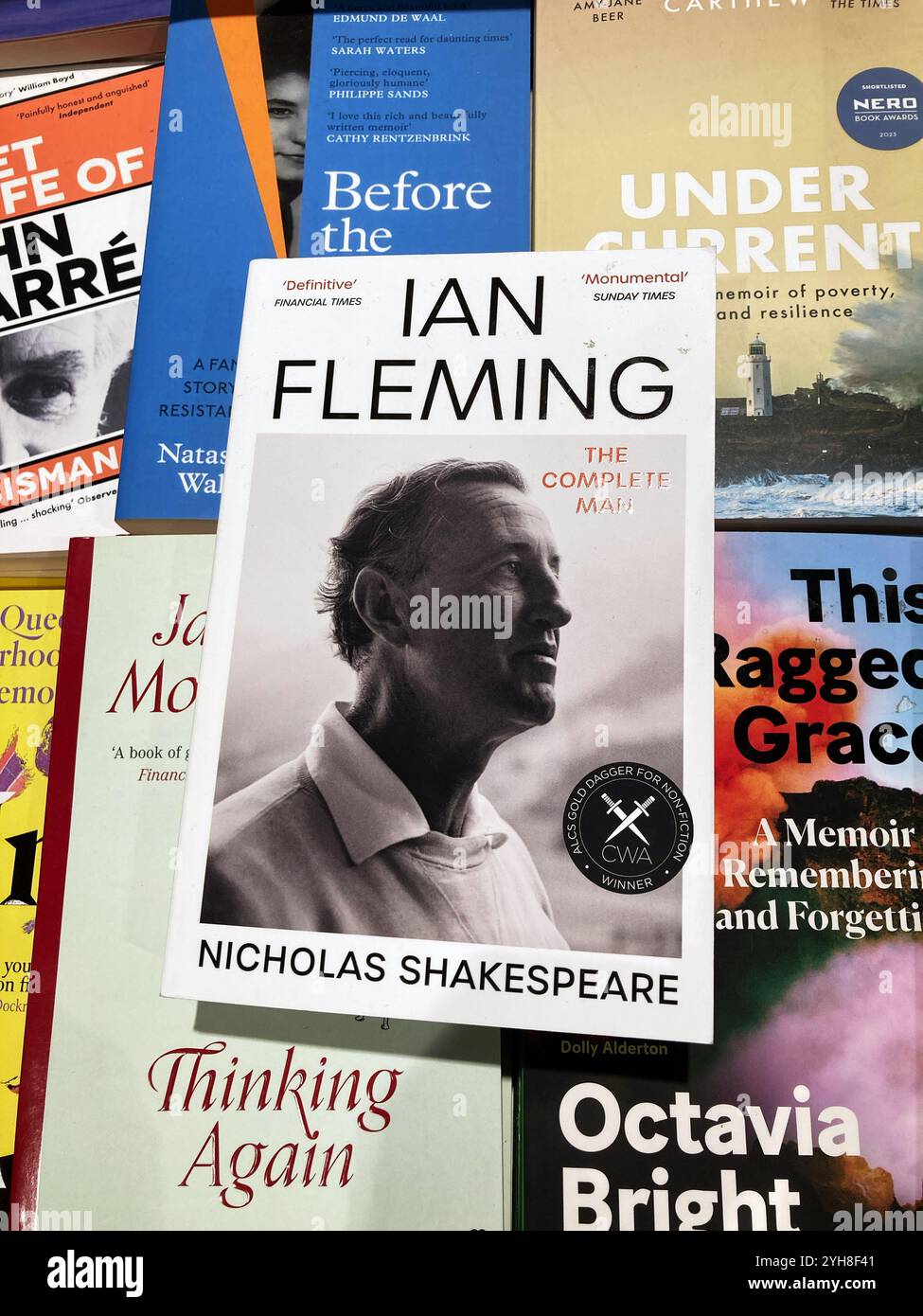 Ian Fleming biography by Nicholas Shakespeare, The Complete Man, for sale at the local book store - Smartphone Captured Stock Image