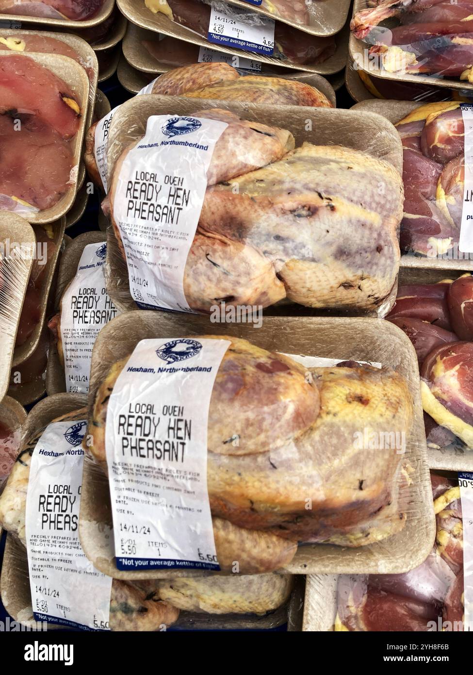 Oven Ready Hen Pheasant for sale at the local farmers market Stock Photo