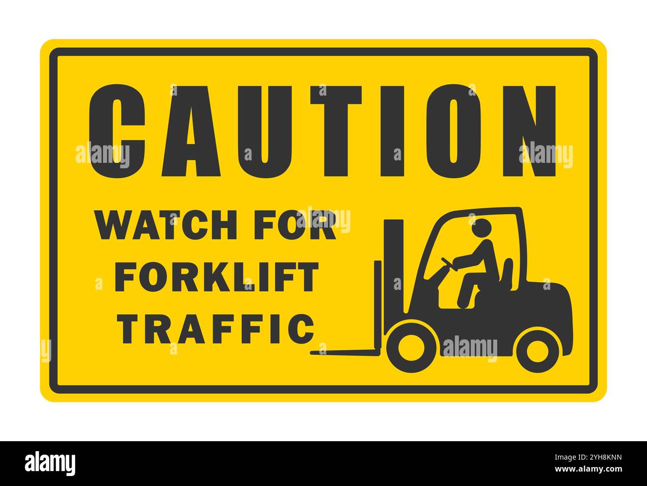 Caution, watch for forklift traffic sign symbol. Logistic warning forklift truck logo icon.  Safety Unloading, cargo and boxes. Warehouse machine. Vec Stock Vector