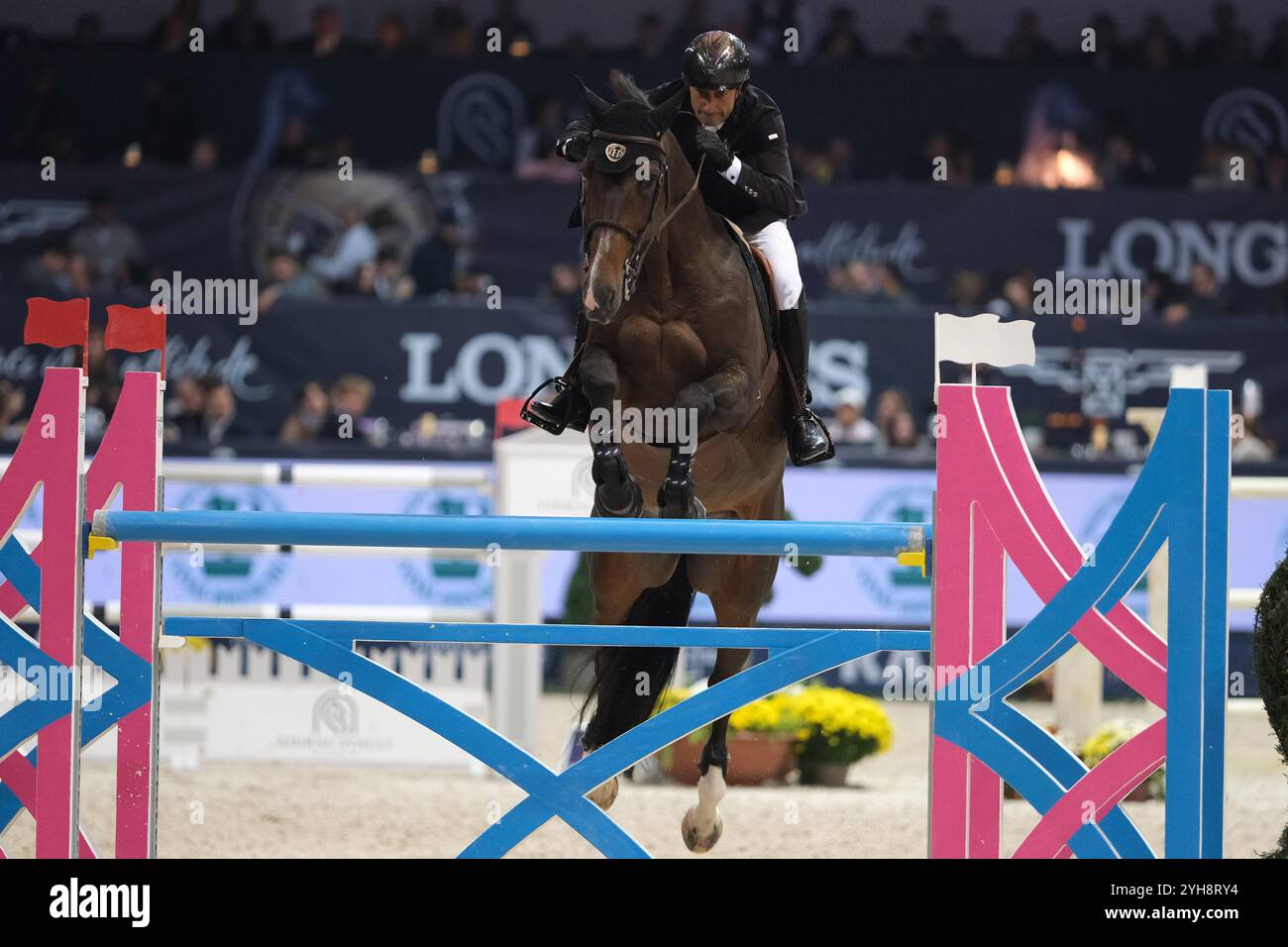 Piergiorgio Bucci riding Hantano in action during CSI5*- W Longines FEI Jumping World Cup 2024 Gran Prix presented by KASK, at Pala Fimauto on November 10, 2024, Verona, Italy. Stock Photo