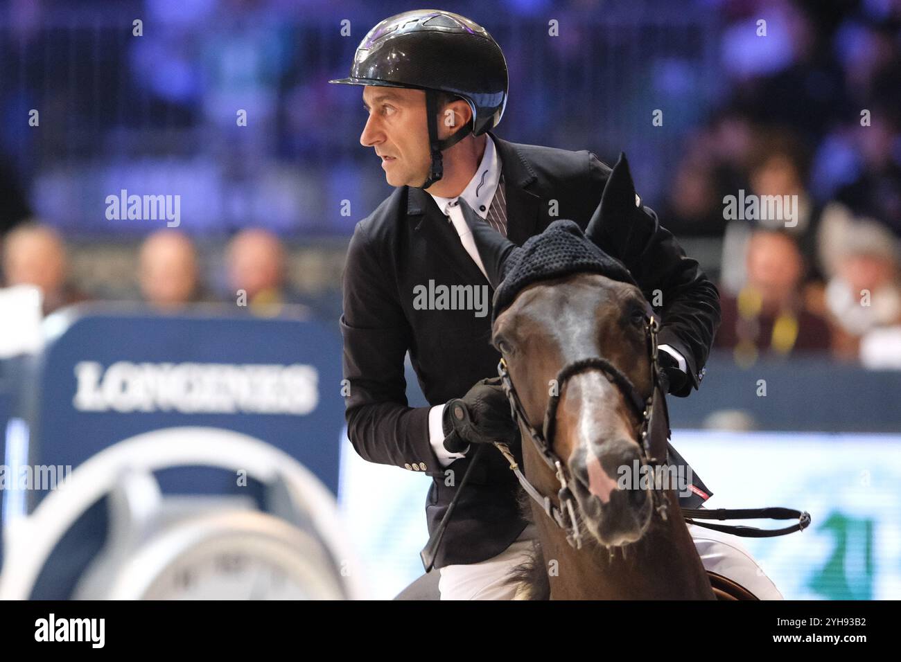 Verona, Italy. 10th Nov, 2024. Piergiorgio Bucci riding Hantano in action during CSI5*- W Longines FEI Jumping World Cup 2024 Gran Prix presented by KASK, at Pala Fimauto on November 10, 2024, Verona, Italy. Credit: Roberto Tommasini/Alamy Live News Stock Photo