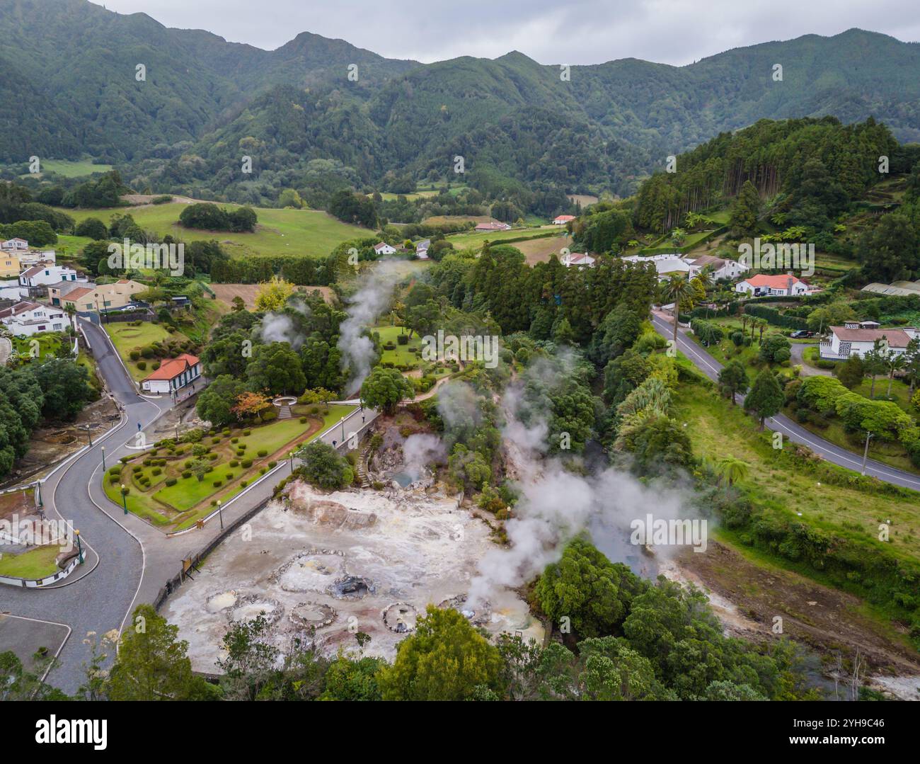 Furnas Village Aerial Drone View And Furnas Hot Thermal Springs Sao furnas-village-aerial-drone-view-and-furnas-hot-thermal-springs-sao